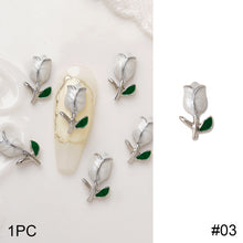 Load image into Gallery viewer, Tulip Flower Nail Ornament Fashion Retro Alloy Flower Nail Art Decoration Manicure Accessories
