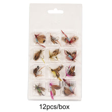 Load image into Gallery viewer, 12PCS/Set Bionic Fly Fishing Hair Needle Fly Hook Moth Butterfly Insect Style Feather Bait Fish Hook Fishing Gear Accessories

