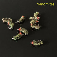 Load image into Gallery viewer, 10PCS/Box Fly Hook Fly Mosquito Fluorescent Bug Nanomite Style Fly Hook Horse Mouth Hook Fish Hook Fishing Gear Accessories

