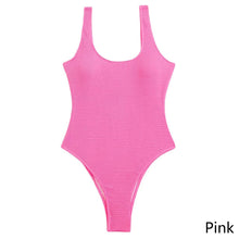 Load image into Gallery viewer, One-piece Fluorescence Solid color Swimsuit Sexy Backless Thong Threaded Bikini beach swimming water sports clothing S-XXL
