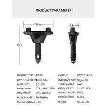 Load image into Gallery viewer, Bluetooth Car Kit Wireless FM Transmitter Handsfree Audio Receive MP3 Player with Power ON OFF Dual USB FM Modulator BT06
