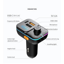 Load image into Gallery viewer, C24 Car Bluetooth 5.0 FM Transmitter Wireless Handsfree Audio Mp3 Player Modulator Colorful lights Dual USB Car Charger
