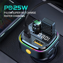 Load image into Gallery viewer, 25W Dual USB 3.1A Car Charger Bluetooth 5.0 FM Transmitter Adapter Fast Charger Auto Handsfree Call Mp3 Player Colorful Lights
