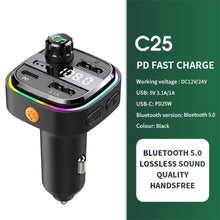 Load image into Gallery viewer, 25W Dual USB 3.1A Car Charger Bluetooth 5.0 FM Transmitter Adapter Fast Charger Auto Handsfree Call Mp3 Player Colorful Lights
