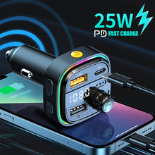 Load image into Gallery viewer, 25W Dual USB 3.1A Car Charger Bluetooth 5.0 FM Transmitter Adapter Fast Charger Auto Handsfree Call Mp3 Player Colorful Lights
