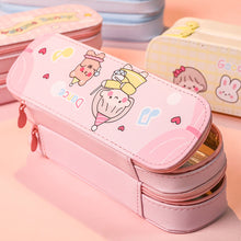 Load image into Gallery viewer, Cartoon Double-Layer Pencil Case Large-Capacity Simple Girl Heart Primary School Students Cute Stationery
