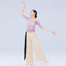 Load image into Gallery viewer, Classical Dance Dress Practice Smock Adult Elastic Mesh Gauze Top Middle Sleeve Ballet Dance Suit Body Gymnastics Suit With 3D Flower Decoration
