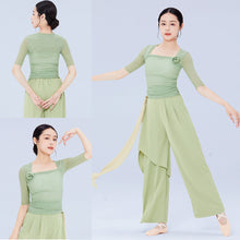 Load image into Gallery viewer, Classical Dance Dress Practice Smock Adult Elastic Mesh Gauze Top Middle Sleeve Ballet Dance Suit Body Gymnastics Suit With 3D Flower Decoration
