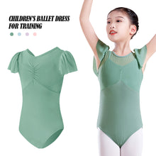 Load image into Gallery viewer, Children's Short-Sleeved Dance Dress Soft Mesh Stitching Sling Training Suit Chiffon Sleeve Chinese Dance Ballet One-Piece Girl's Body Suit
