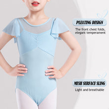 Load image into Gallery viewer, Children's Short-Sleeved Dance Dress Soft Mesh Stitching Sling Training Suit Chiffon Sleeve Chinese Dance Ballet One-Piece Girl's Body Suit
