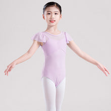 Load image into Gallery viewer, Children's Short-Sleeved Dance Dress Soft Mesh Stitching Sling Training Suit Chiffon Sleeve Chinese Dance Ballet One-Piece Girl's Body Suit
