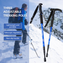 Load image into Gallery viewer, Three-Section Adjustable Aluminum Alloy Hiking Pole Straight Handle Curved Handle Ultra-Light Outdoor Cross-Country Skiing Hiking Pole
