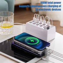 Load image into Gallery viewer, 100W 20 Port USB Phone Charger Station Power Adapter Station Fast Charger for IPhone 12 13 Pro Max Huawei Samsung Xiaomi
