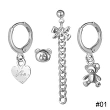 Load image into Gallery viewer, 4pcs/set Creative Earrings Set Cherry Bear Love Pendant Alloy Earrings Niche Personalized Ear Studs Jewelry Accessories
