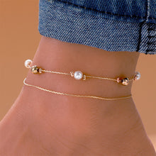 Load image into Gallery viewer, Double Layer Pearl Anklet Fashion Creative Alloy Ankle Chain Beaded Foot Jewelry Accessory for Women
