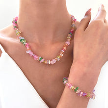 Load image into Gallery viewer, Irregular Colorful Crushed Stone Crystal Necklace Bracelet Fashion Sweet Clavicle Chain Necklace Bracelet Jewelry for Women
