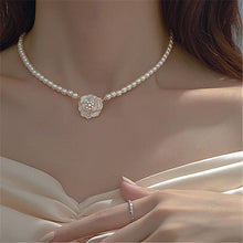 Load image into Gallery viewer, Camellia Flower Pearl Necklace Simple Temperamental Flower Pearl Necklace Clavicle Chain Jewelry Accessory
