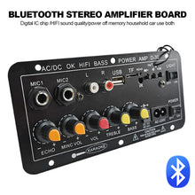 Load image into Gallery viewer, Bluetooth Digital Stereo Amplifier Board AC 220V 12v 24v Subwoofer Dual Microphone Amplifiers For 8-12 Inch Speaker
