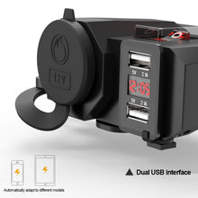 Load image into Gallery viewer, Motorcycle Handlebar Charger Dual USB Port Cigarette Lighter Socket Digital Display Voltage Adapter Power Supply Charge

