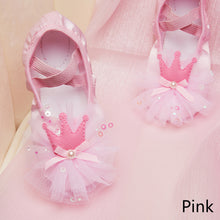 Load image into Gallery viewer, Satin Crown Lace Style Girls' Dance Shoes Soft Sole Professional Training Shoes Ballet Shoes Yoga Body Training Cat Claw Shoes
