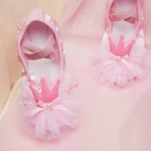 Load image into Gallery viewer, Satin Crown Lace Style Girls' Dance Shoes Soft Sole Professional Training Shoes Ballet Shoes Yoga Body Training Cat Claw Shoes
