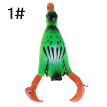 Load image into Gallery viewer, Surface System Floating Propeller Rotating Simulation Duck Fishing Bait 11G 9.5CM Rubber 3D Eyes Artificial Double Hook Bait Luya Soft Bait
