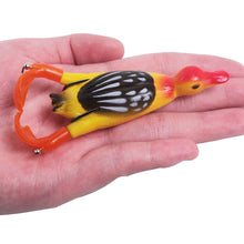 Load image into Gallery viewer, Surface System Floating Propeller Rotating Simulation Duck Fishing Bait 11G 9.5CM Rubber 3D Eyes Artificial Double Hook Bait Luya Soft Bait
