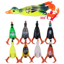 Load image into Gallery viewer, Surface System Floating Propeller Rotating Simulation Duck Fishing Bait 11G 9.5CM Rubber 3D Eyes Artificial Double Hook Bait Luya Soft Bait
