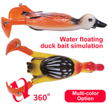 Load image into Gallery viewer, Surface System Floating Propeller Rotating Simulation Duck Fishing Bait 11G 9.5CM Rubber 3D Eyes Artificial Double Hook Bait Luya Soft Bait
