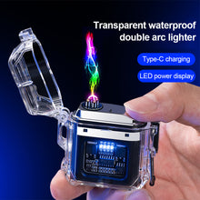 Load image into Gallery viewer, Outdoor Camping Waterproof Lighter USB Rechargeable Lighters Windproof Lighter Electric Flashlight Transparent Plasma ARC
