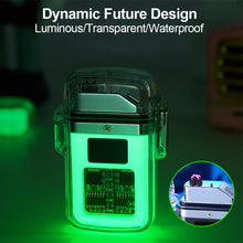 Load image into Gallery viewer, Camping Outdoor Waterproof Lighter USB Rechargeable Lighters Windproof Lighter Electric Flashlight Transparent Plasma ARC
