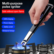Load image into Gallery viewer, Outdoor Lighters USB Electric Rechargeable Long Kitchen Lighter for Stove Windproof LED Plasma Arc Flameless Candle
