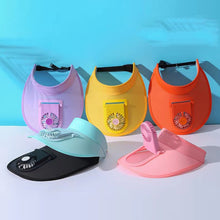 Load image into Gallery viewer, Cute Cartoon Sunscreen with Fan Sunshade Hat Parent Child Summer Sun Hat USB Charging Outdoor Sunscreen Cap
