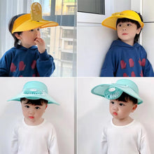 Load image into Gallery viewer, Cute Cartoon Sunscreen with Fan Sunshade Hat Parent Child Summer Sun Hat USB Charging Outdoor Sunscreen Cap
