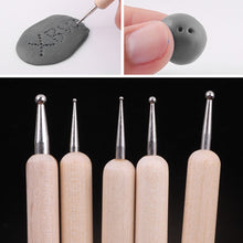 Load image into Gallery viewer, 5pcs/set Reusable Pottery Sculpting Pen Wooden Polymer Clay Ceramic Modeling Making Tools Embossing Ball Styluses Tool Kits
