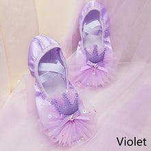 Load image into Gallery viewer, Satin Crown Lace Style Girls' Dance Shoes Soft Sole Professional Training Shoes Ballet Shoes Yoga Body Training Cat Claw Shoes

