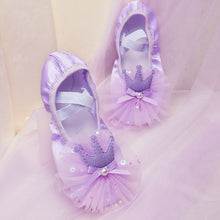 Load image into Gallery viewer, Satin Crown Lace Style Girls' Dance Shoes Soft Sole Professional Training Shoes Ballet Shoes Yoga Body Training Cat Claw Shoes

