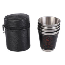 Load image into Gallery viewer, 4PCS Stainless Steel Leather Wine Cup Set 70Ml Camping Picnic Hiking Beer Wine Glasses Outdoor Cutlery With Cup Pack
