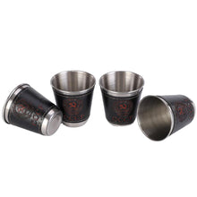 Load image into Gallery viewer, 4PCS Stainless Steel Leather Wine Cup Set 70Ml Camping Picnic Hiking Beer Wine Glasses Outdoor Cutlery With Cup Pack

