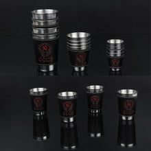 Load image into Gallery viewer, 4PCS Stainless Steel Leather Wine Cup Set 70Ml Camping Picnic Hiking Beer Wine Glasses Outdoor Cutlery With Cup Pack
