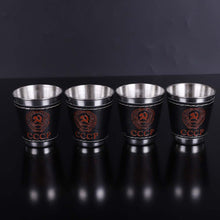 Load image into Gallery viewer, 4PCS Stainless Steel Leather Wine Cup Set 70Ml Camping Picnic Hiking Beer Wine Glasses Outdoor Cutlery With Cup Pack
