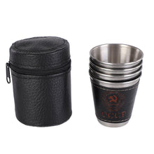 Load image into Gallery viewer, 4PCS Stainless Steel Leather Wine Cup Set 70Ml Camping Picnic Hiking Beer Wine Glasses Outdoor Cutlery With Cup Pack
