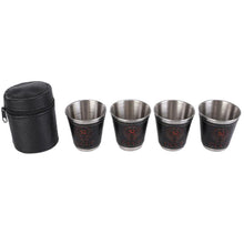 Load image into Gallery viewer, 4PCS Stainless Steel Leather Wine Cup Set 70Ml Camping Picnic Hiking Beer Wine Glasses Outdoor Cutlery With Cup Pack
